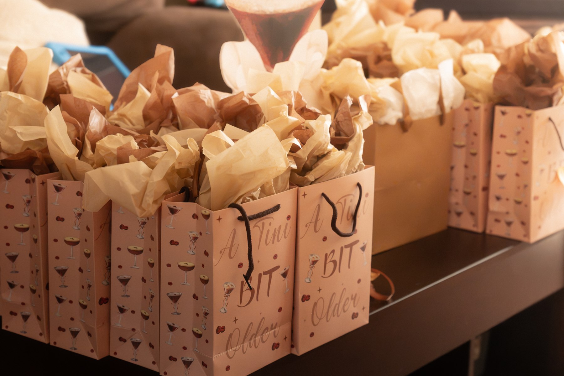 Paper party favors arranged together before the birthday celebration