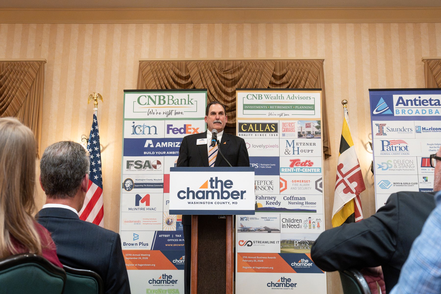 Speaker at the lectern during the annual meeting